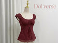 ♡ Elegant Lady Square Collar T-shirt Kawaii Bow Short Sleeve Pullovers Tees Y2K Vintage Fairy Grunge Women Crop Top Retro Clothes ♡