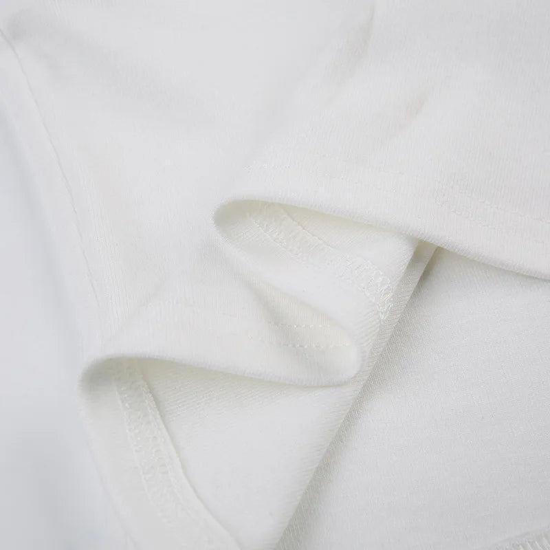 Casual White Knitted Lac Patched Female T-shirts Y2K Korean Style Slim Tie Up Shirring Summer Top Tee Folds Outfits